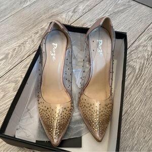 NUDE Rose Gold Pointed Crystal-Stud Pumps
